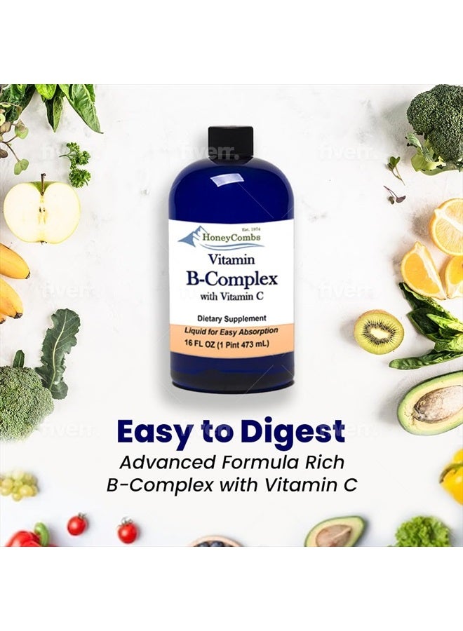 HoneyCombs Vitamin B Complex Drops – Liquid Supplement with Vitamin B1, B2, B3, B5, B6, B7, B9, B12 & Vitamin C – Liquid Super B Complex Vitamins – Alcohol-Free Liquid Vitamin Supplement, 16 Fl Oz. - Image 3