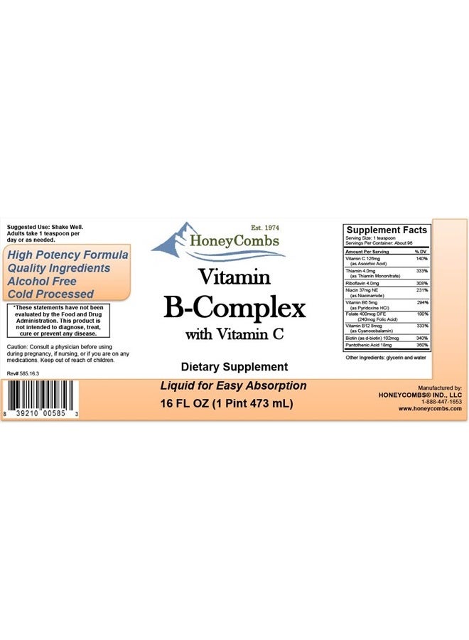 HoneyCombs Vitamin B Complex Drops – Liquid Supplement with Vitamin B1, B2, B3, B5, B6, B7, B9, B12 & Vitamin C – Liquid Super B Complex Vitamins – Alcohol-Free Liquid Vitamin Supplement, 16 Fl Oz. - Image 2