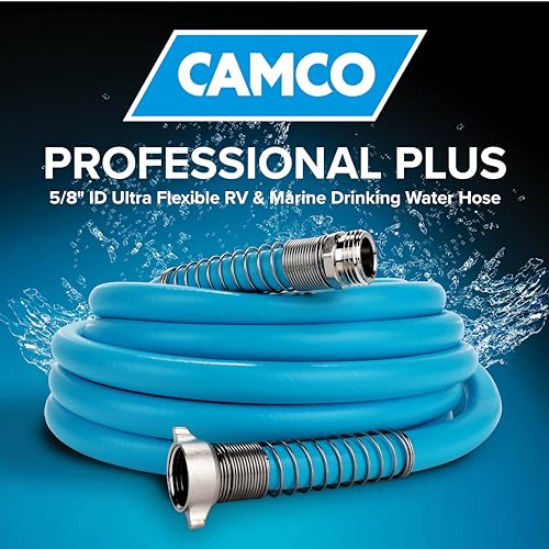 Camco خرطوم مياه الشرب Camco EVOFlex بطول 50 قدم - يتميز بتصميم مرن إضافي مع نهايات من الفولاذ المقاوم للصدأ - خالي من الرصاص، خالي من BPA وخالي من الفثالات - قطر داخلي 5/8 بوصة (22596) - Image 2
