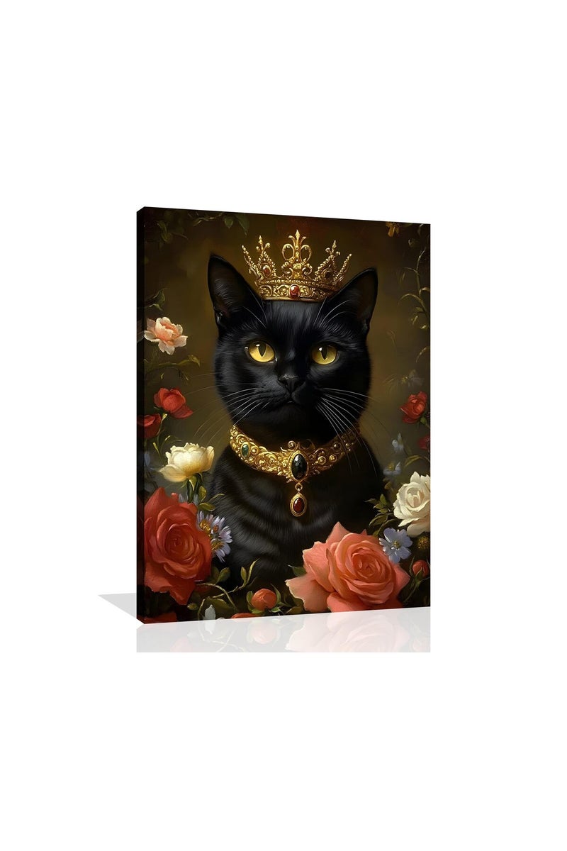 OWNANRTHM Gothic Cat Wall Art with Crown - Image 1