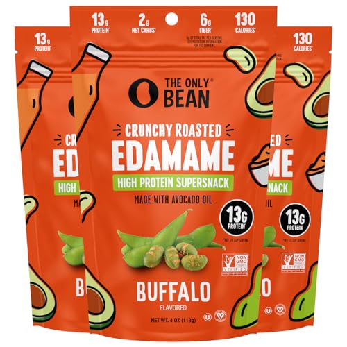 The Only Bean  Crunchy Roasted Edamame Beans Buffalo Keto Snacks Healthy Snacks For Adults and Kids Low Carb High Protein Snacks Gluten Free Snack Vegan Keto Food  4 oz 3 Pack - Image 1