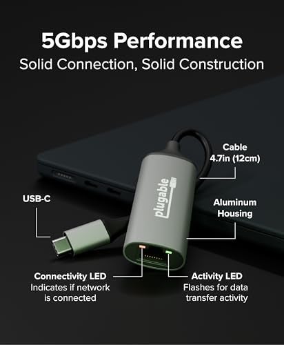 Plugable 5Gbps USBC to Ethernet Adapter Upgrade USBC Devices Without Ethernet to UltraFast Stable Wired Networking 5X Faster Than Gigabit PlugandPlay Realtek RTL8157 WindowsmacOSChromeOS - Image 3