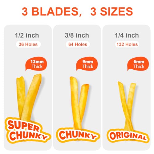 Befano French Fry Cutter, Stainless Steel Potato Cutter with 1/2 Inch, 3/8 Inch and 1/4 Inch Blades (Manual Cutter, 1/2 '' & 3/8 '' & 1/4 '' Blade) - Image 3