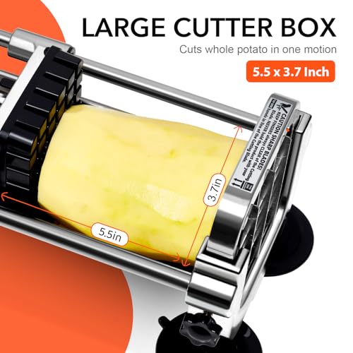 Befano French Fry Cutter, Stainless Steel Potato Cutter with 1/2 Inch, 3/8 Inch and 1/4 Inch Blades (Manual Cutter, 1/2 '' & 3/8 '' & 1/4 '' Blade) - Image 4