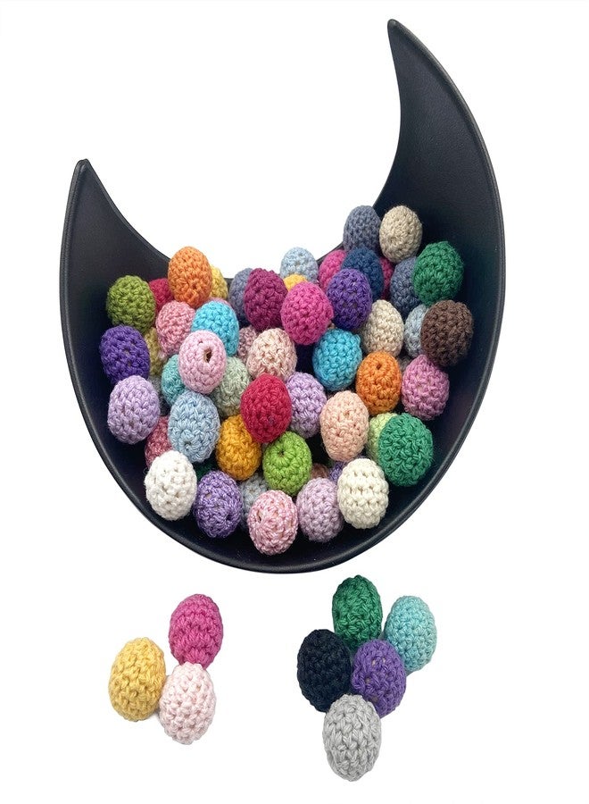 Oulitigy Wooden Crochet Beads 20mm 50pc Assorted Color Cotton Crochet Covered Beads Wood Knitting Ball for Jewelry Making DIY Necklace Bracelet Crafts - Image 1
