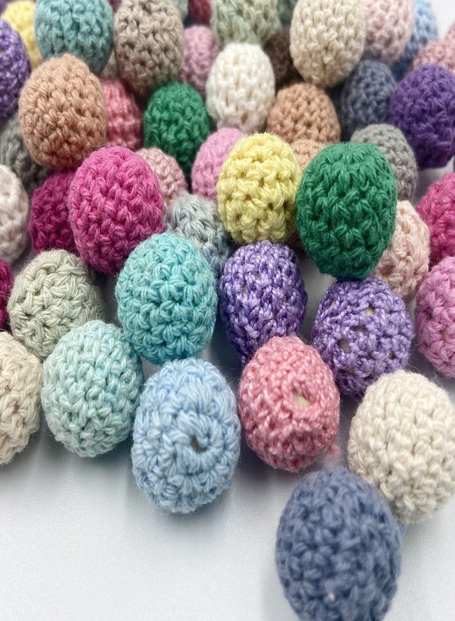 Oulitigy Wooden Crochet Beads 20mm 50pc Assorted Color Cotton Crochet Covered Beads Wood Knitting Ball for Jewelry Making DIY Necklace Bracelet Crafts - Image 5