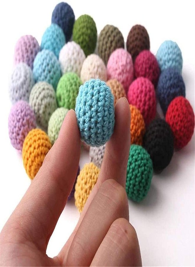 Oulitigy Wooden Crochet Beads 20mm 50pc Assorted Color Cotton Crochet Covered Beads Wood Knitting Ball for Jewelry Making DIY Necklace Bracelet Crafts - Image 2