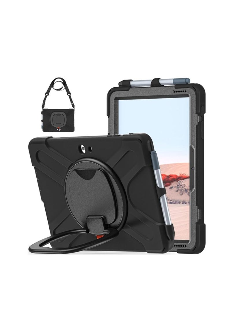 Microsoft Surface Go 3 10.5" 2021 / Surface Go 2 10.5" 2020 / Surface Go 10" 2018 Shockproof Rugged Case with 360 Degree Swivel Stand Shoulder Black