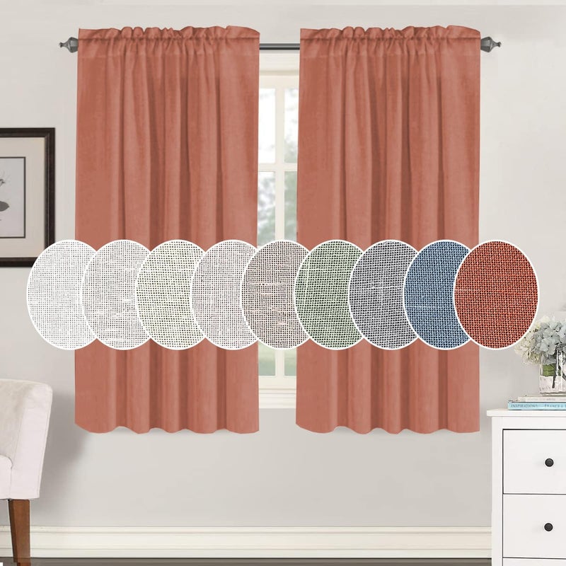 H.VERSAILTEX Linen Curtains Elegant Natural Linen Semi Sheer Curtains Energy Light Filtering Rod Pocket Window Treatments Panels for Living Room (Set of 2  Terracotta  52 inch W X 54 inch L) - Image 1