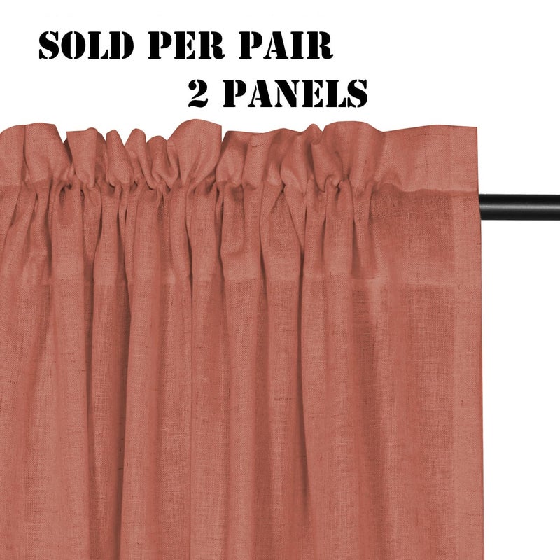 H.VERSAILTEX Linen Curtains Elegant Natural Linen Semi Sheer Curtains Energy Light Filtering Rod Pocket Window Treatments Panels for Living Room (Set of 2  Terracotta  52 inch W X 54 inch L) - Image 2