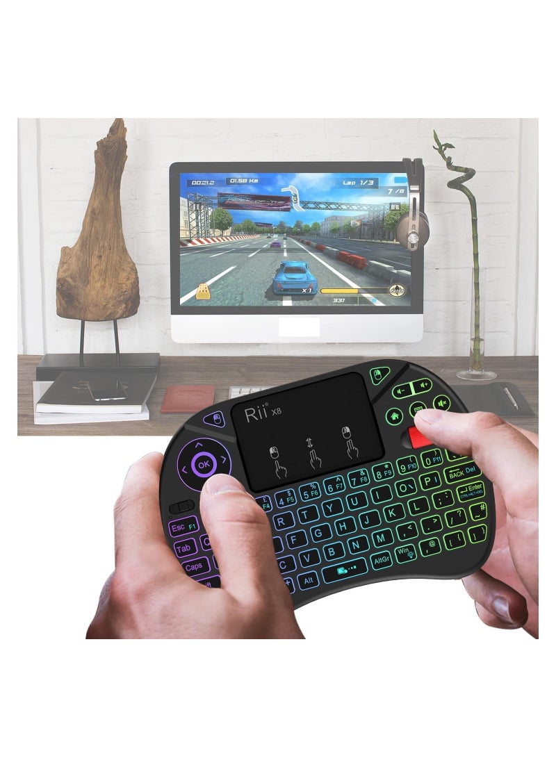 Mini Wireless Keyboard with Touch Pad Mouse, Mini Wireless Keyboard and Mouse Set with Scroll Button/Handheld Remote/LED Backlit for PC/Laptop/Smart TV/Raspberry Pi/KODI/Android TV Box/HTPC/Windows
