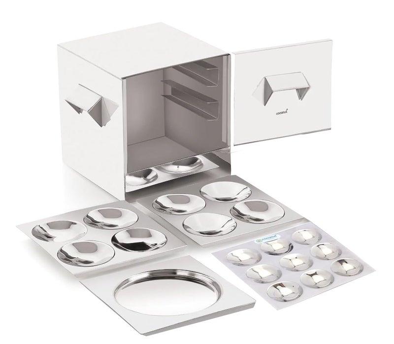 Coconut stainless steel trivia idly cooker - 4 plates (2 Regular plate, 1 Mini Idly Plate & 1 Tatte Idly Plate) for HOME USE, Idli Steamer Set - Image 1