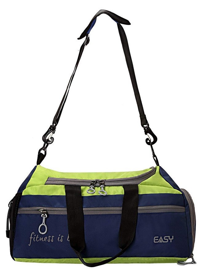 EASY حقائب جيم سهلة للرجال والنساء، حقيبة دفل 26 لتر، 3 أقسام واسعة حزام كتف قابل للتعديل، 4 سحابات معدنية ثقيلة مع حلقة سحاب لحقيبة السفر حقيبة جيم (أزرق وأخضر) - Image 1