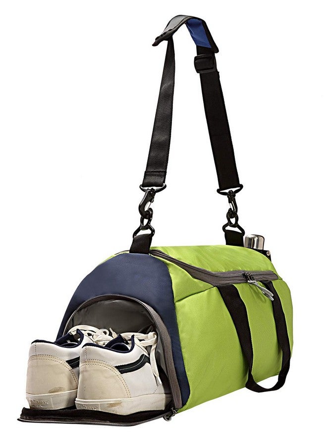 EASY حقائب جيم سهلة للرجال والنساء، حقيبة دفل 26 لتر، 3 أقسام واسعة حزام كتف قابل للتعديل، 4 سحابات معدنية ثقيلة مع حلقة سحاب لحقيبة السفر حقيبة جيم (أزرق وأخضر) - Image 5