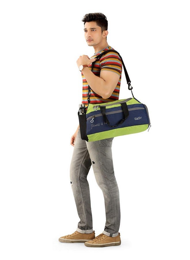 EASY حقائب جيم سهلة للرجال والنساء، حقيبة دفل 26 لتر، 3 أقسام واسعة حزام كتف قابل للتعديل، 4 سحابات معدنية ثقيلة مع حلقة سحاب لحقيبة السفر حقيبة جيم (أزرق وأخضر) - Image 2