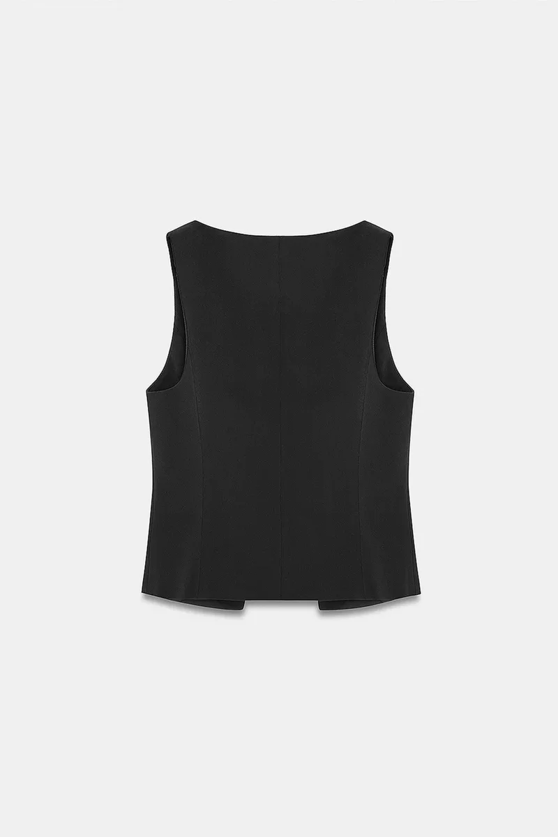 Dilvin Black DILVIN Fitted Crop Waistcoat for Women | Best Price UAE