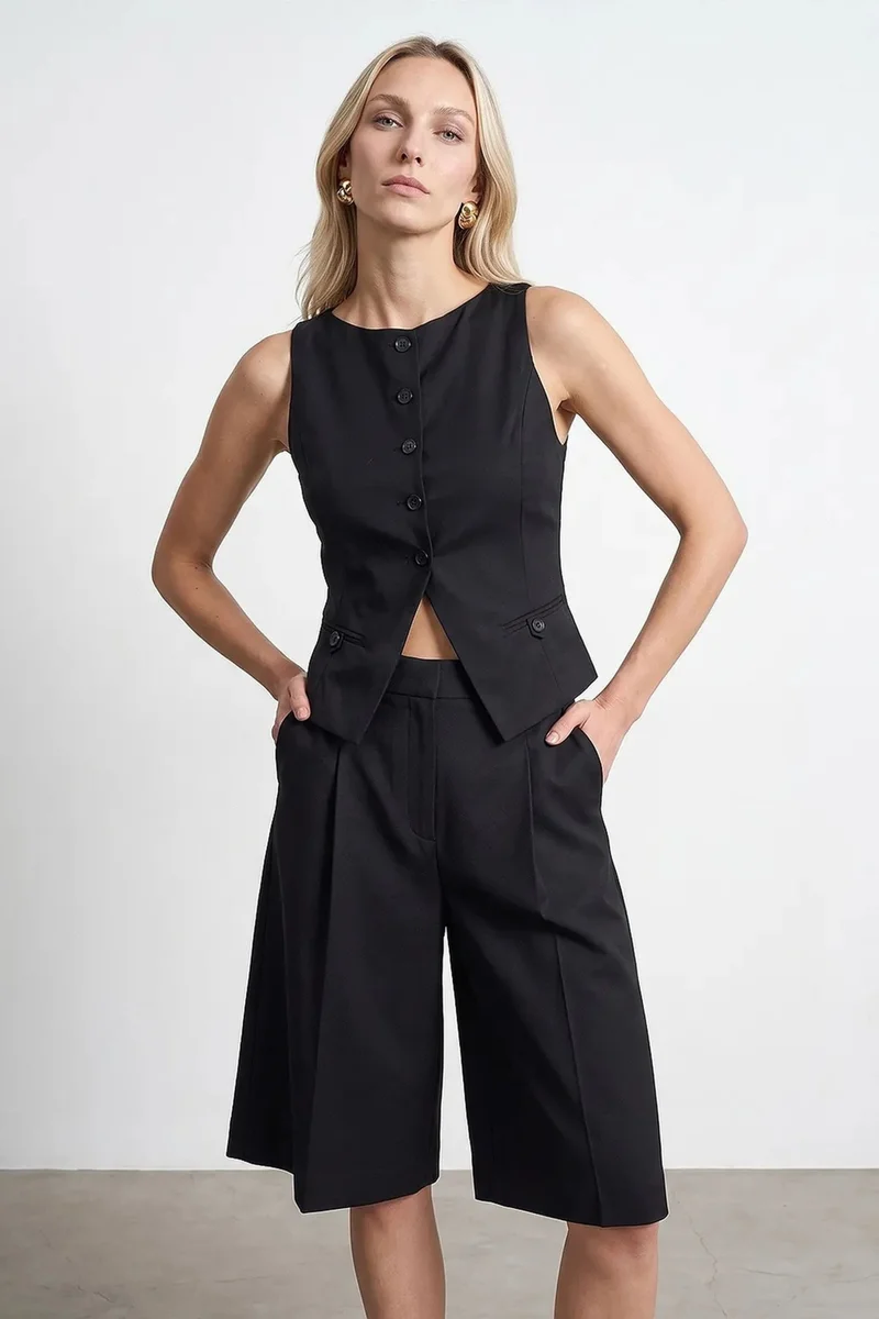 Dilvin Black DILVIN Fitted Crop Waistcoat for Women | Best Price UAE