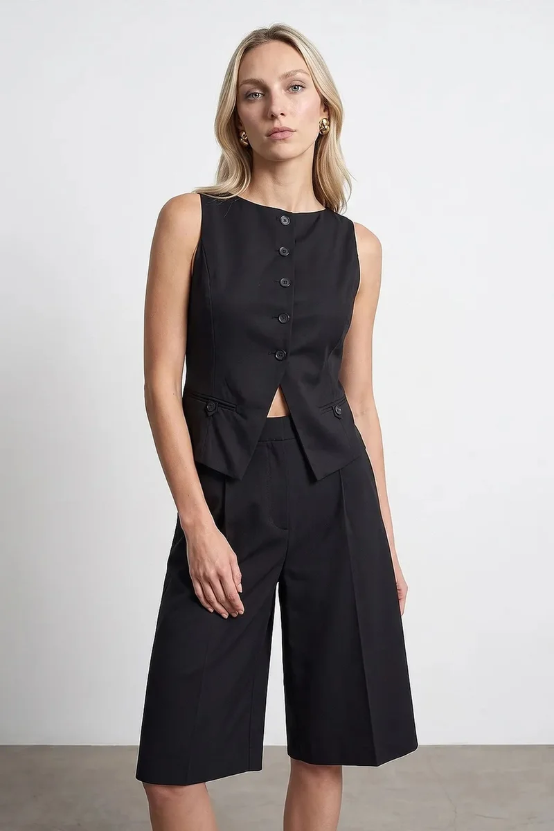 Dilvin Black DILVIN Fitted Crop Waistcoat for Women | Best Price UAE