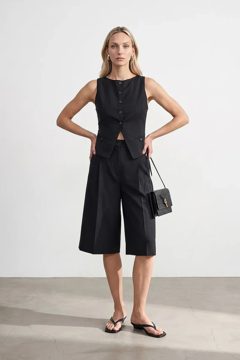 Dilvin Black DILVIN Fitted Crop Waistcoat for Women | Best Price UAE
