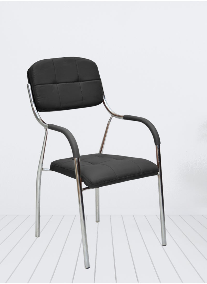 KARNAK Karnak Waiting Visitor Office Chair With Leather Comfortable Seat For The Body Long Waiting And Steel Base With Four Legs 2231V-BLACK  - Image 1