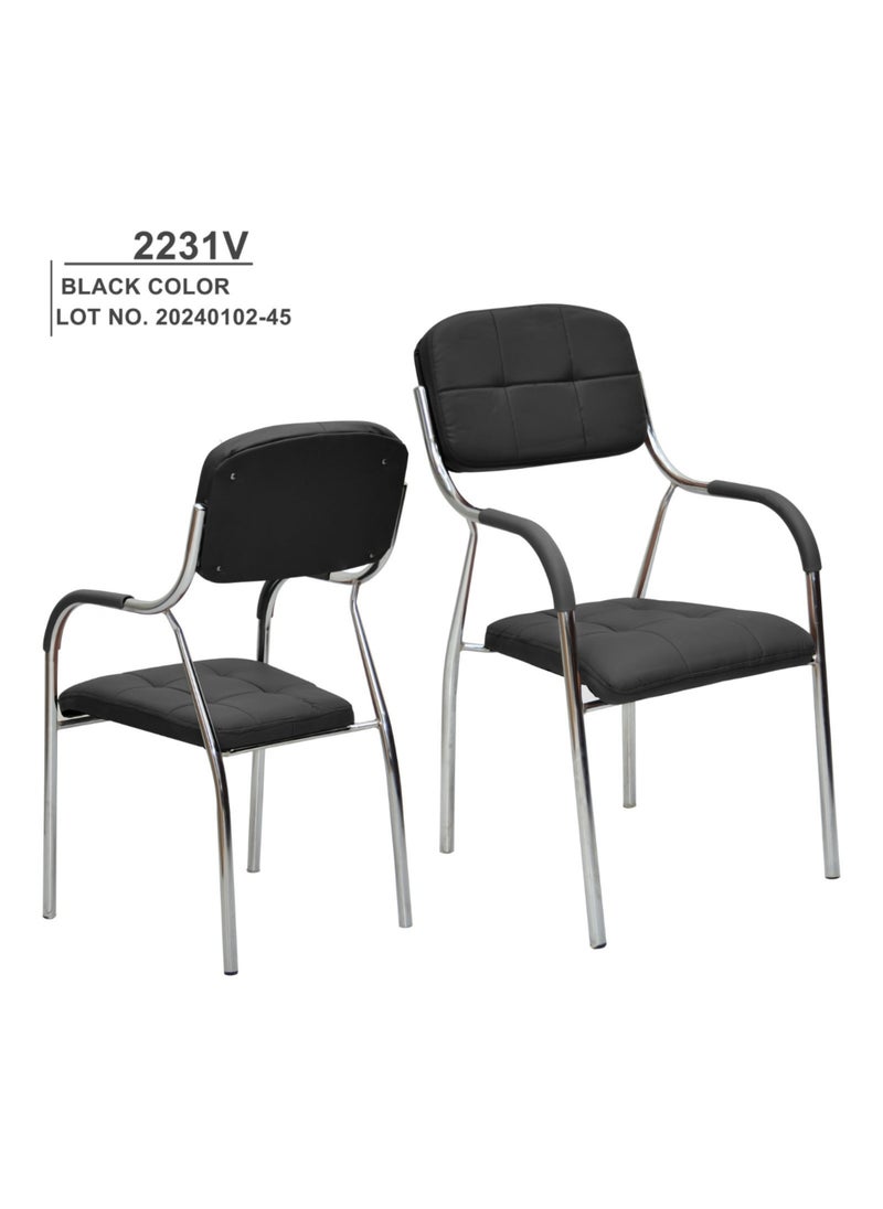 KARNAK Karnak Waiting Visitor Office Chair With Leather Comfortable Seat For The Body Long Waiting And Steel Base With Four Legs 2231V-BLACK  - Image 3