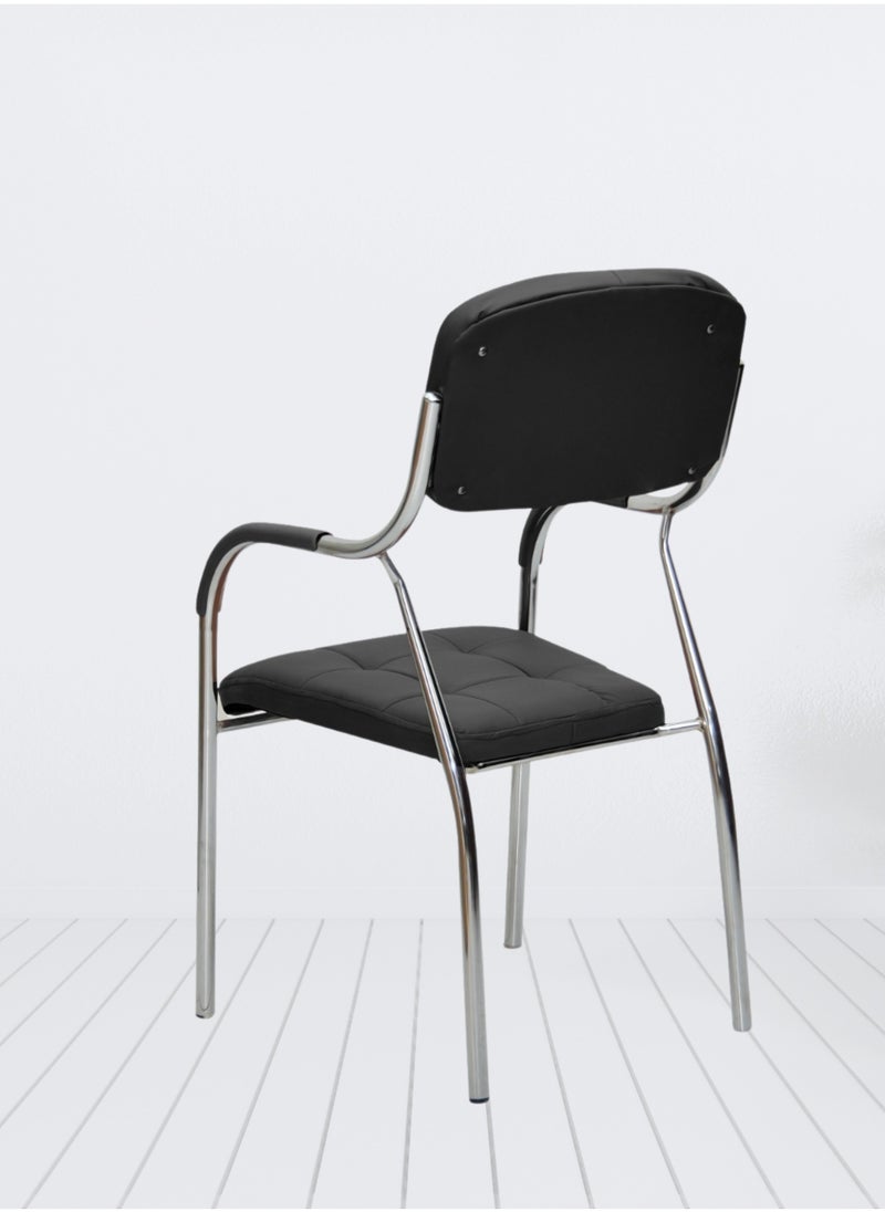 KARNAK Karnak Waiting Visitor Office Chair With Leather Comfortable Seat For The Body Long Waiting And Steel Base With Four Legs 2231V-BLACK  - Image 2