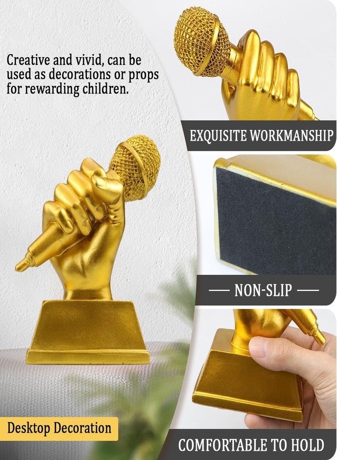 YOLUFER Microphone Trophy Gold Trophy Mic Trophy for Singing Speech Competition (Gold) - Image 3