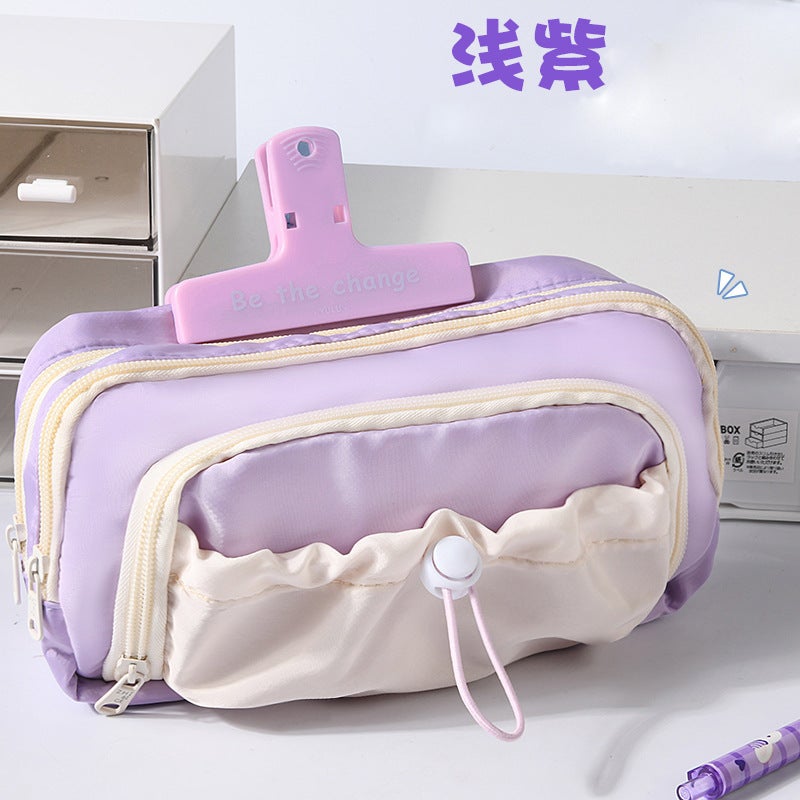 High-looking pencil case large capacity girl creative junior high school primary school student multi-layer storage pencil case stationery box ins style Purple 
