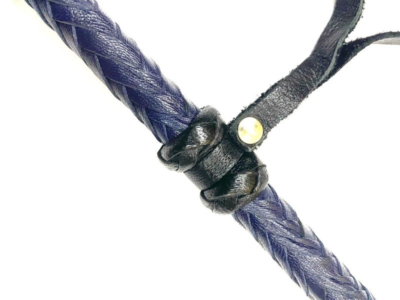 PETS TRIANGLE Leather Braided Popper Whip Ideal for Horse Training, 42 inches Blue - Image 1