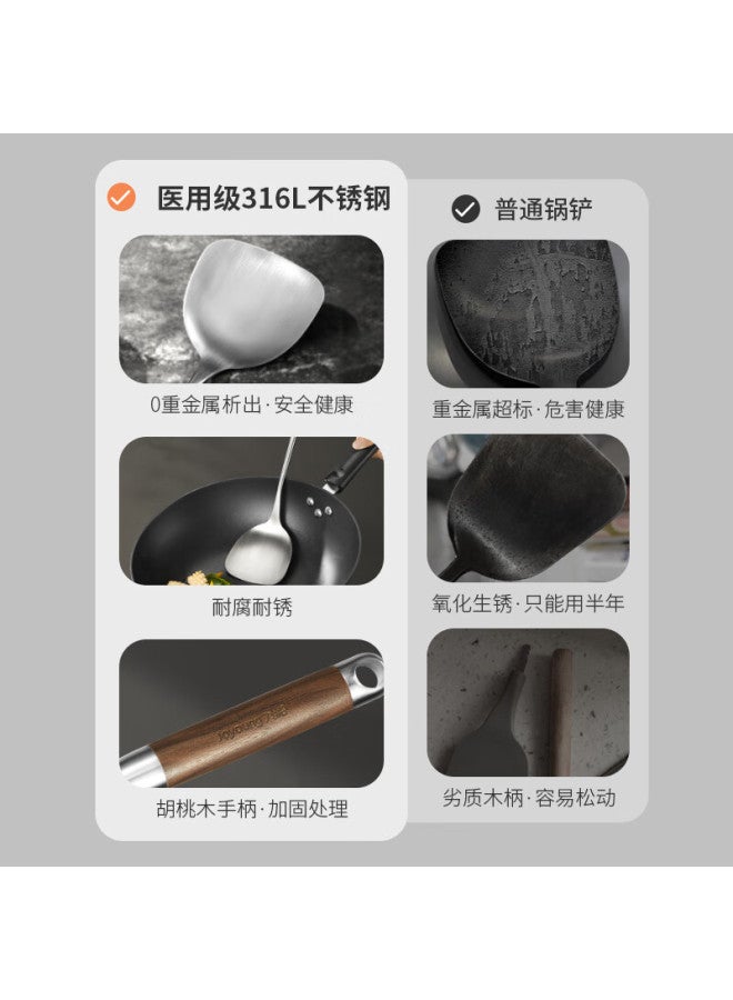 Joyoung Kitchen Spatula, 316l Stainless Steel, Heat-resistant Wooden Handle, For Wok Cooking, Chinese-style Spatula - Image 2
