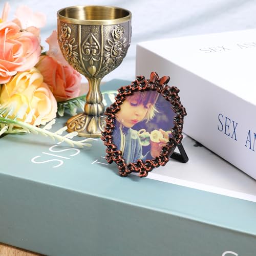 Heclia 6 Pcs Mini Picture Frame Vintage Metal Photo Frame Wallet Size Antique DIY Picture Frames in Heart Oval Round Rectangular Shapes for Bookshelf Tabletop and Wall Display Art Decor - Image 5
