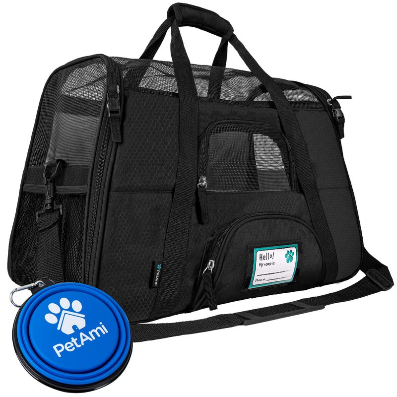 PetAmi Airline Approved Pet Carrier for Cat Soft Sided Dog Carrier for Small Dogs Cat Travel Supplies Accessories for Indoor Cats Ventilated Pet Carrying Bag Medium Large Kitten Puppy Large Black