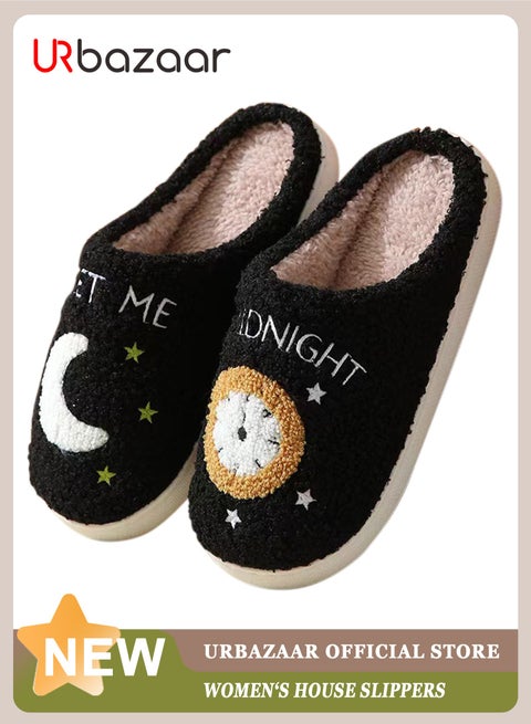 Meet Me at Midnight Bedroom Slippers for Women Men Couple Plush Fuzzy Cozy House Slippers Autumn and Winter Warm Indoor Outdoor Lightweight Soft Slides