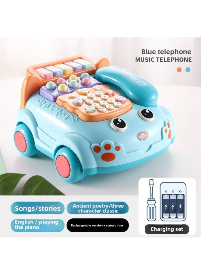 Children's Toy Simulation Telephone Landline Baby Puzzle Music Early Education 0-1-3 Years Old Boys And Girls 8 Months Old Baby-Color:5-in-one Music Phone Car 【blue】 Charging Version - Image 1