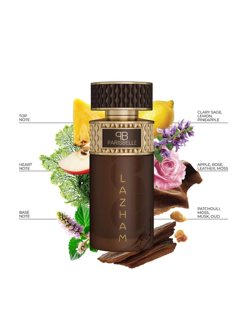 Parisbelle Lazham Extrait De Parfum 100ml Unisex Luxury Long Lasting Leather Oud Fragrance - Image 3