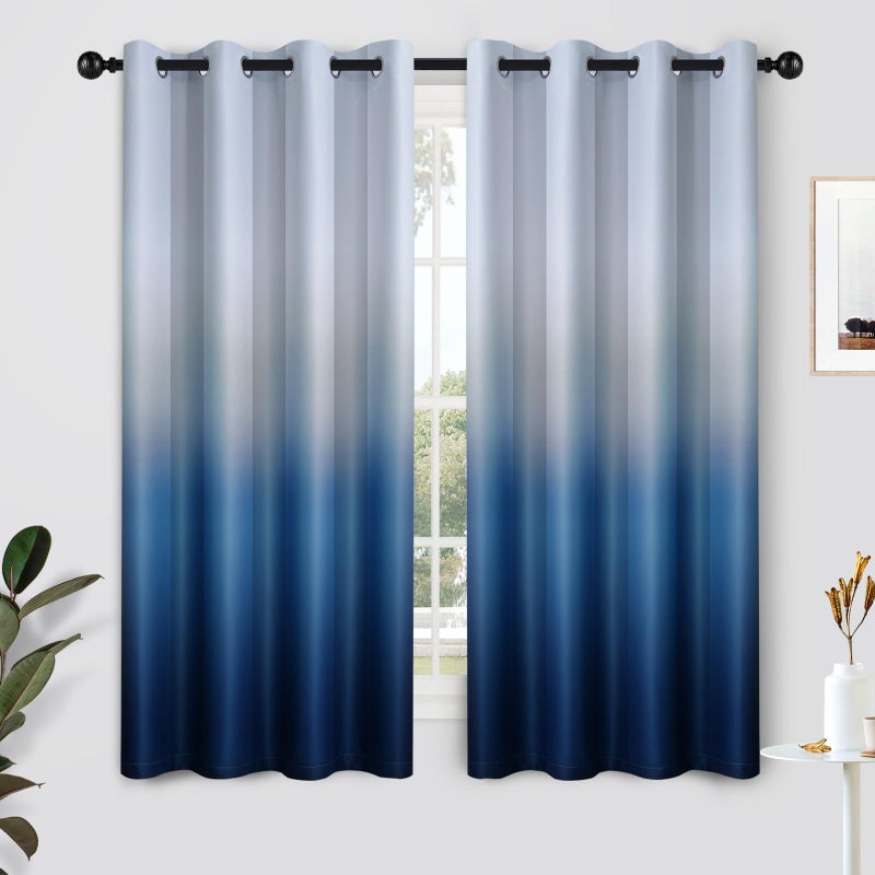 SimpleHome Ombre Curtains 52 x 63 Inch for Bedroom 2 Panels Gradient Grey White to Blue Light Blocking Thermal Insulated Grommet Room Darkening Window CurtainDrapes for Living Room