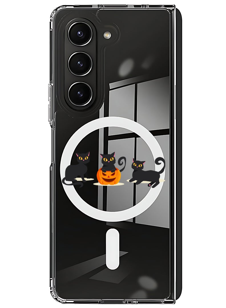 Theodor Magnetic Case for Samsung Galaxy Z Fold 5 Compatible with MagSafe Wireless Charging, Shockproof Phone Bumper Cover Cats Pumpkin Halloween2-01 - Image 1
