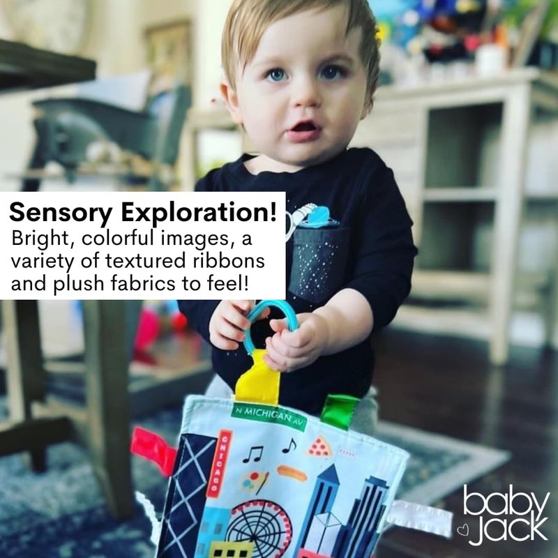 The Learning Lovey Baby Jack & Co 8x8” Learning Lovey Chicago Illinois Tag Toys for Babies - Baby Crinkle Toys - Soft & Safe - Learn USA Cities and Shapes - Ideal Baby Toy & Gift BPA Free w/Stroller Clip - Image 4