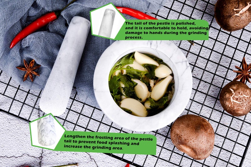 SIPARUI Mortar and Pestle Marble Set for Spices Pestos Seasonings Pastes Guacamole Bowl Herb Grinder Easy to Clean Included:Silicone Mat,Brush,Stainless Steel Spoon 4.33inch(Small,White Gray) - Image 3