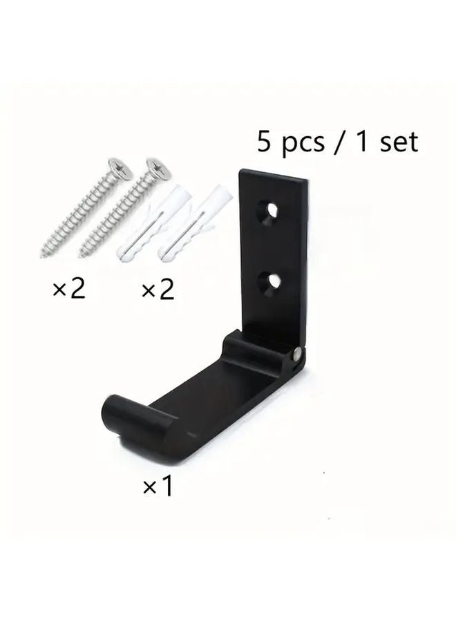 5pcs Black Aluminum Wall Mounted Hanger Foldable Hook For Clothes Towels Hats - Image 1