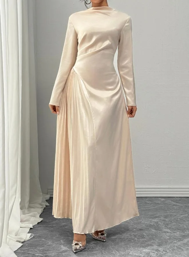 Take Two Take Two Solid High Neck Pleated Detail Maxi Dress