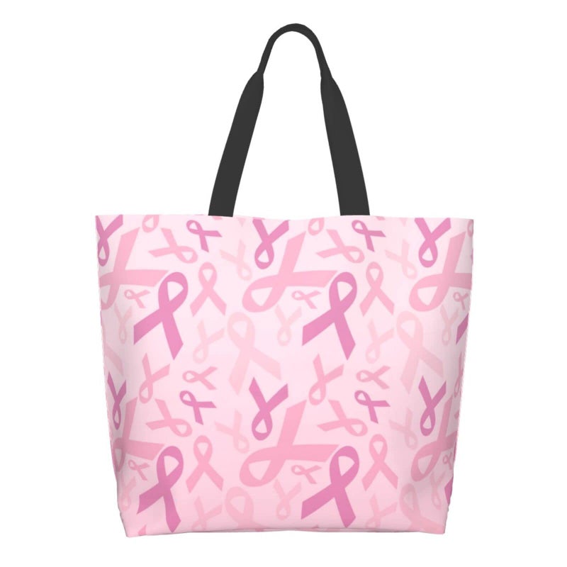 Qwalnely Tote Bag Beach Canvas Bag Travel Reusable Grocery Shopping Bag, Breast Cancer Survivor Awareness Tote Gifts for Women Men - Image 3