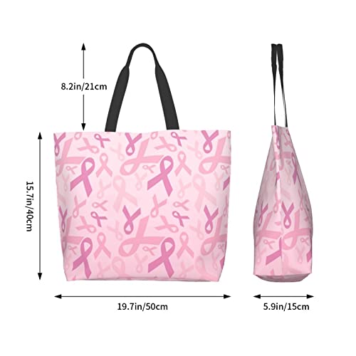 Qwalnely Tote Bag Beach Canvas Bag Travel Reusable Grocery Shopping Bag, Breast Cancer Survivor Awareness Tote Gifts for Women Men - Image 2
