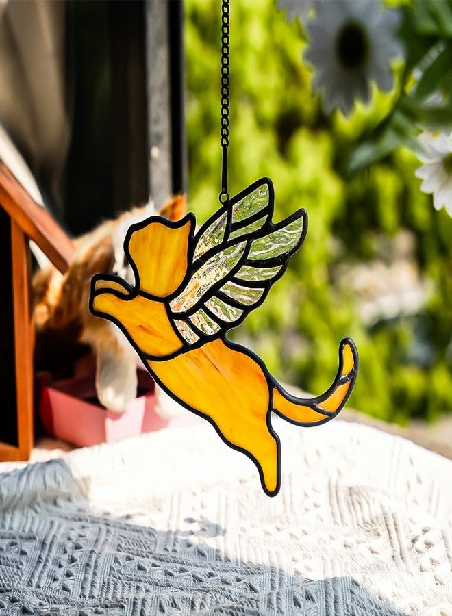 BOXCASA Angel Cat Memorial Gifts Stained Glass Window Hanging,Orange Cat Themed Gifts for Women,Pet Loss Memorial Gift,Stained Glass Suncatcher for Window - Image 2