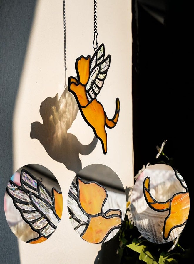 BOXCASA Angel Cat Memorial Gifts Stained Glass Window Hanging,Orange Cat Themed Gifts for Women,Pet Loss Memorial Gift,Stained Glass Suncatcher for Window - Image 3