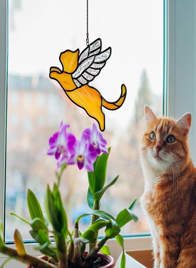 BOXCASA Angel Cat Memorial Gifts Stained Glass Window Hanging,Orange Cat Themed Gifts for Women,Pet Loss Memorial Gift,Stained Glass Suncatcher for Window - Image 5