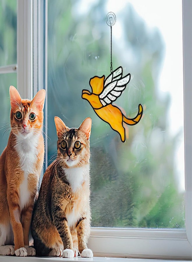 BOXCASA Angel Cat Memorial Gifts Stained Glass Window Hanging,Orange Cat Themed Gifts for Women,Pet Loss Memorial Gift,Stained Glass Suncatcher for Window - Image 4
