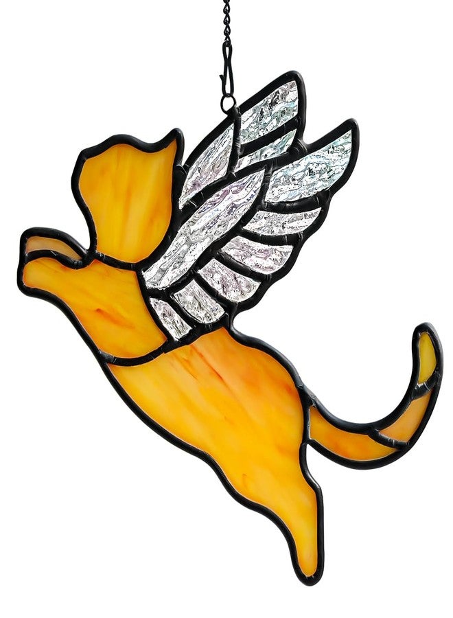 BOXCASA Angel Cat Memorial Gifts Stained Glass Window Hanging,Orange Cat Themed Gifts for Women,Pet Loss Memorial Gift,Stained Glass Suncatcher for Window - Image 1