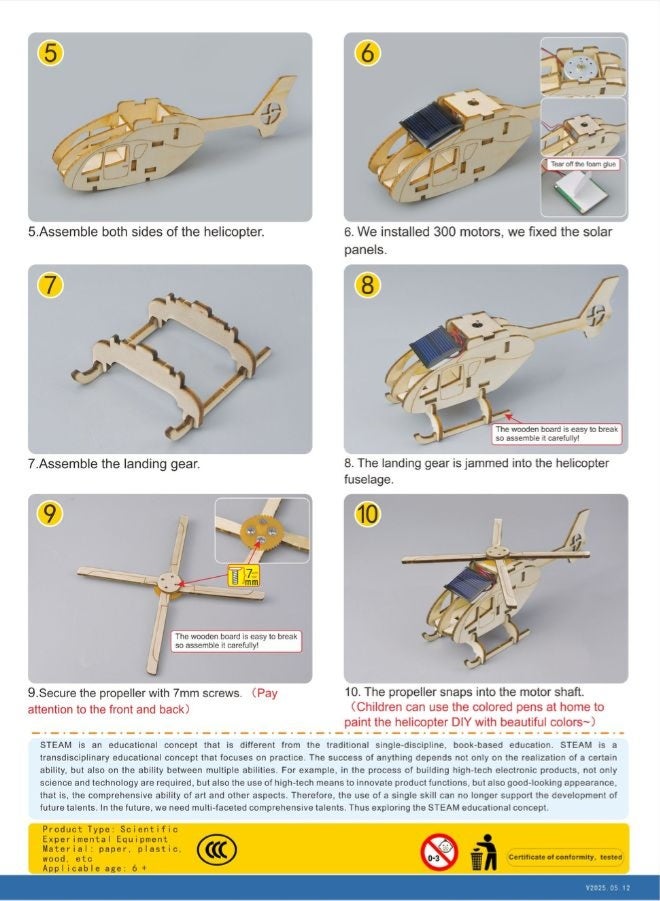 Fatio STEM Toy, Wooden Helicopter, Solar-Powered Montessori Toy, DIY 3D puzzle, eco-friendly, handmade, educational toy - Image 5