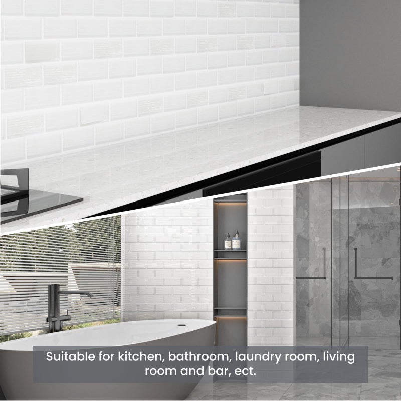 Adedeo Glass Subway Tiles, 3 x 6 Inch, White Glass Tiles for Backsplash, Bathroom Shower Wall, Pack of 32 Pieces - Image 2